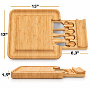 RoyalHouse Bamboo Cheese Board with Slide Out Knife Drawer, Medium to Large, Natural