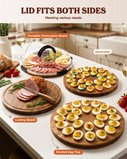 Sevenblue Deviled Egg Tray with Lid, Acacia Wood, Reversible Charcuterie Board, Black