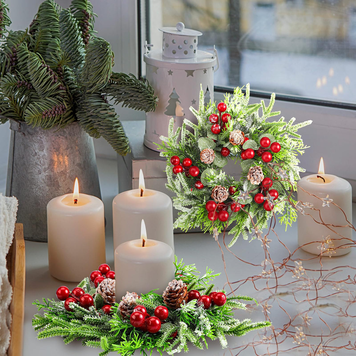 Lyrow Christmas Candle Ring Set, 4.33 Inch Diameter, 8 Pack