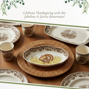 Spode Woodland Turkey Pickle Dish, 8.5 Inch Porcelain, Brown White