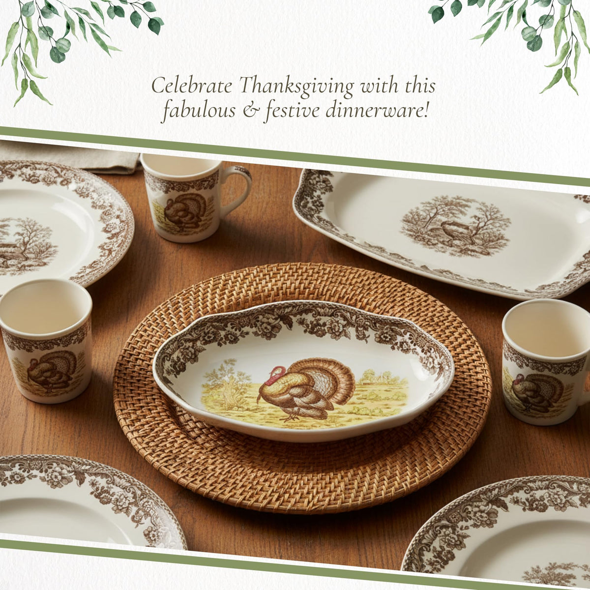 Spode Woodland Turkey Pickle Dish, 8.5 Inch Porcelain, Brown White