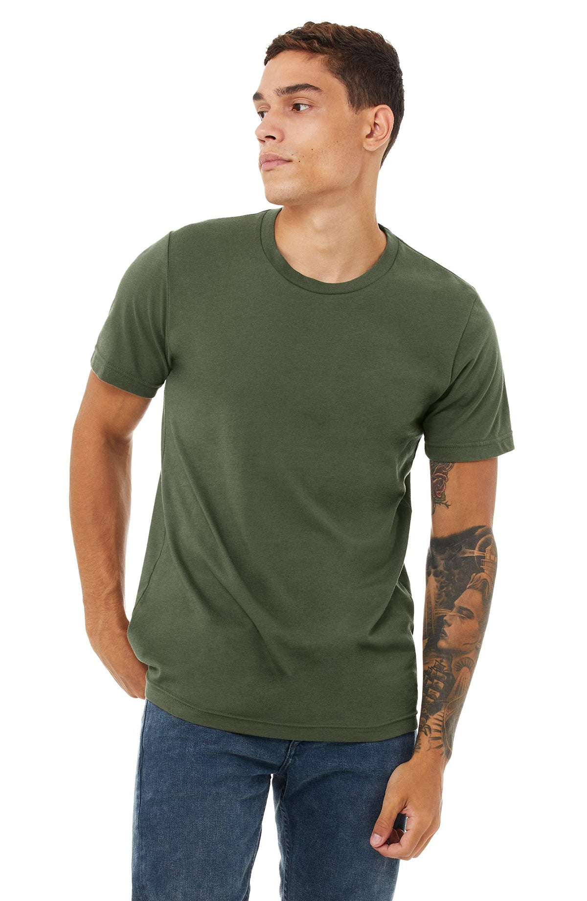 Bella + Canvas Small / Military Green / Airlume Cotton Crew Tee T-Shirts