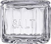 Tablecraft 12908 Salt Cellar with Lid, 10 oz Capacity, Clear Soda Lime Glass, “Salt” Embossed, 3.75” x 3.75” x 3”, Vintage-Inspired Tabletop Storage Container, Dishwasher Safe