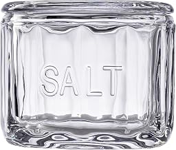 Tablecraft 12908 Salt Cellar with Lid, 10 oz Capacity, Clear Soda Lime Glass, “Salt” Embossed, 3.75” x 3.75” x 3”, Vintage-Inspired Tabletop Storage Container, Dishwasher Safe
