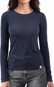Women's Merino Wool Blend Shirts Long Sleeve Tops Crew Neck Fitted Basic Tee Cozy Embrace Collection