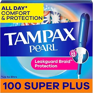 Tampax Pearl Tampons for Women, with LeakGuard Braid, Super Plus Absorbency, Unscented, 100 Count (2 Packs of 50)