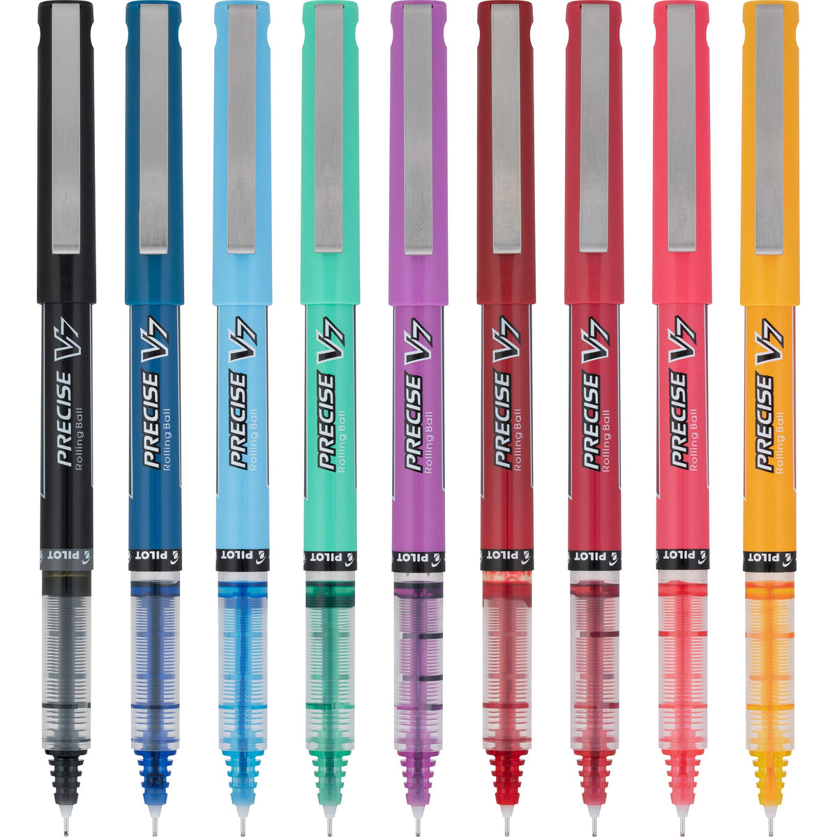 Precise V7 Rollerball Pens by PILOT – 9 Count (Pack of 1), Metal, Multicolor, Model 17046