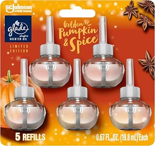 Glade PlugIns Refills Air Freshener, Scented and Essential Oils for Home and Bathroom, Golden Pumpkin & Spice, 3.35 Fl Oz, 5 Count