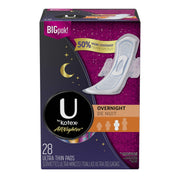AllNighter Ultra Thin Overnight Pads with Wings by U by Kotex – 28 Count (Pack of 1), Cotton, Model 062920