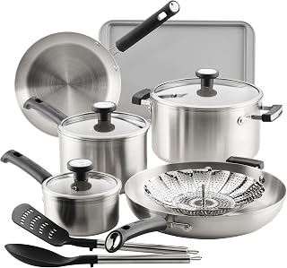 Farberware TrueCook Stainless Steel Cookware Set, 12-Piece, Silver