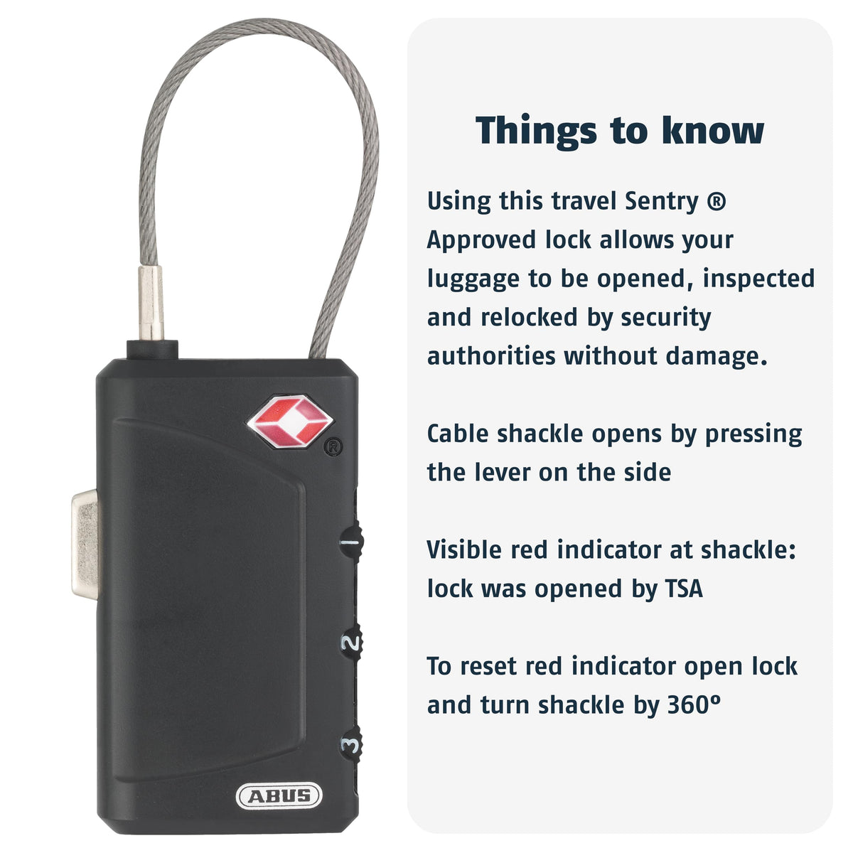 /30 TSA Cable Combination Lock for Hard Cases by ABUS – 30 mm, Stainless Steel, Black, Model 148TSA