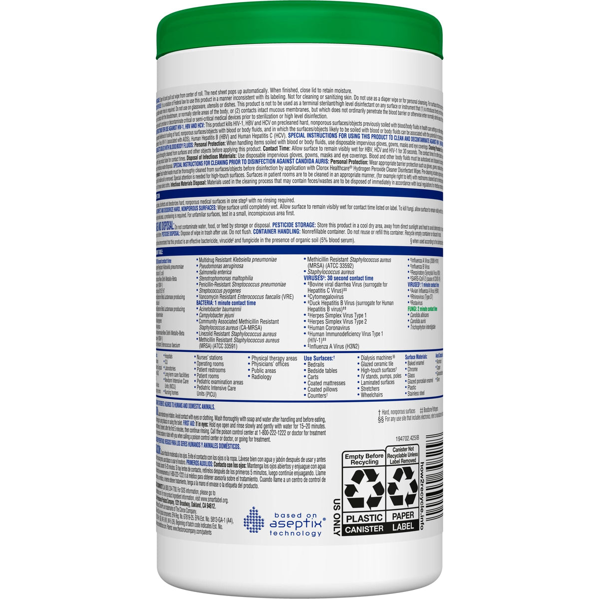 Clorox 155 Count (Pack of 6) / White / Canister 155ct Disinfectant Wipes