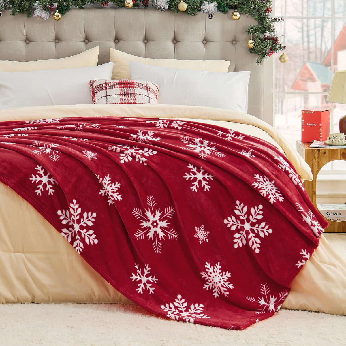Bedelite Christmas Throw Blanket, Snowflake Pattern, Red, 50x60 Inches