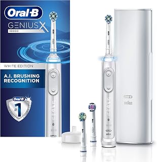 GENIUS X Electric Toothbrush with 3 Oral-B Replacement Brush Heads and Toothbrush Case, White (Packaging May Vary)