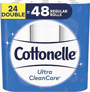 Cottonelle Toilet Paper, 24 Double Rolls (Equal to 48 Regular Rolls), Ultra CleanCare, Soft Bath Tissue, Biodegradable, Septic-Safe