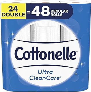 Cottonelle Toilet Paper, 24 Double Rolls (Equal to 48 Regular Rolls), Ultra CleanCare, Soft Bath Tissue, Biodegradable, Septic-Safe