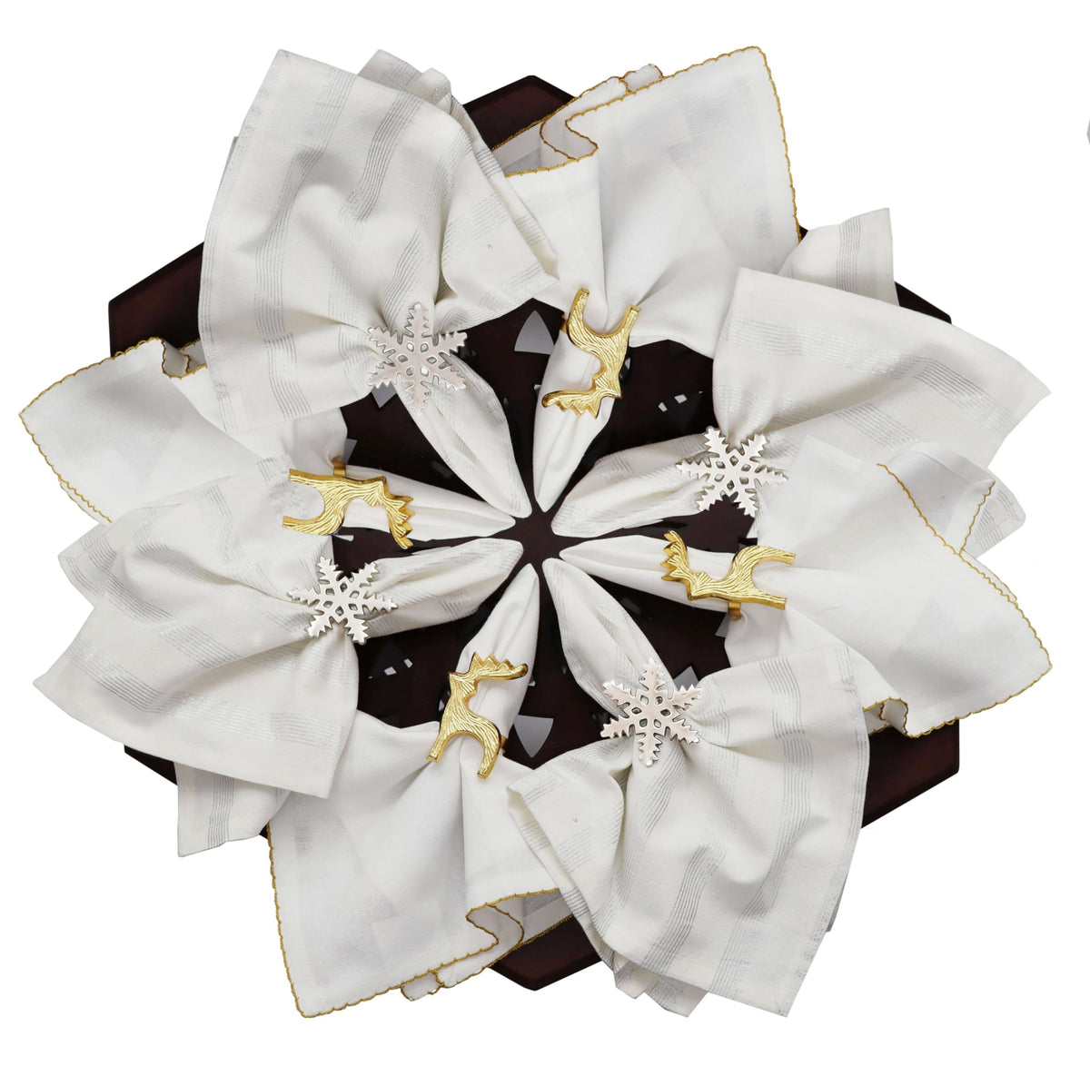 Cotton Craft Dinner Napkins, 17x17 Inch Set of 12, Metallic Gold Lace