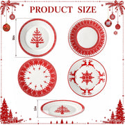 Rtteri Ceramic Salad Plates, 9 Inch, Red Nordic Christmas Set of 4