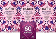 Pukka Organic Tea Bags, Elderberry & Echinacea Herbal Tea, Perfect for Wellness Support, 20 Count (Pack of 3) 60 Tea Bags