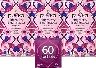 Pukka Organic Tea Bags, Elderberry & Echinacea Herbal Tea, Perfect for Wellness Support, 20 Count (Pack of 3) 60 Tea Bags