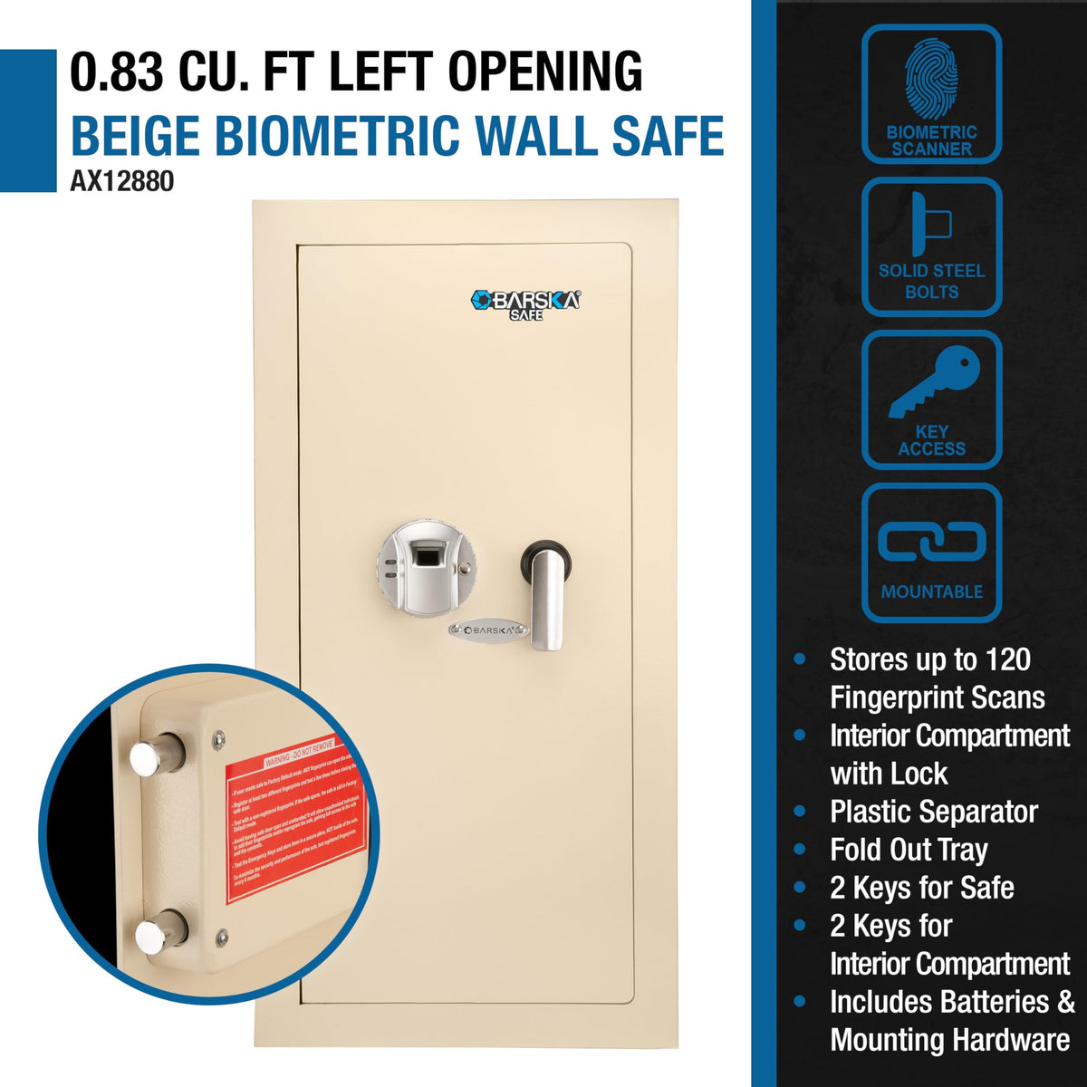 Barska Left Opening / 31 1/2" x 15 1/2" x 4" / Beige Wall Safes