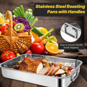 EsOfficce Stainless Steel Roasting Pan Set, 12.7 x 15.5 Inch, Silver with Racks