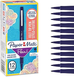 Paper Mate Flair Felt Tip Pens | Medium Point (0.7mm) | Navy Blue | 12 Count