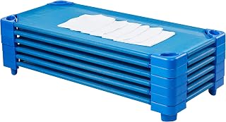 ECR4Kids Stackable Kiddie Cot with Sheet, RTA, Standard Size, 6-Pack, Blue