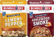 Bumble Bee Seasoned Tuna Pouch Duo (2 Total Pouches) - Lemon & Pepper Tuna and Applewood Smoke Tuna - Ready to Eat 2.5 oz Packets