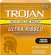 TROJAN Ultra Ribbed Lubricated: 36-Pack of Condoms
