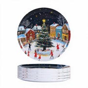 Molidiki Melamine Dinner Plates, 10.5 Inch Round, Snow House Christmas Set of 12