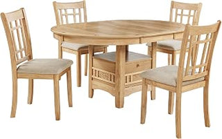 Coaster Home Furnishings - LAVON 5-Piece Wood Dining Set - Extendable Table with Storage Pedestal Base & Lattice Back Chairs - Dining Room/Kitchen - Light Oak - 106620-S5