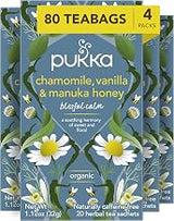 Pukka Calming Chamomile Vanilla & Manuka Honey Herbal Tea Bags, 80 Bags | Soothing Organic Tea Infusion Selection, Honey & Fennel Blend, Caffeine Free, 80 Total Bags (20ct - Pack of 4)