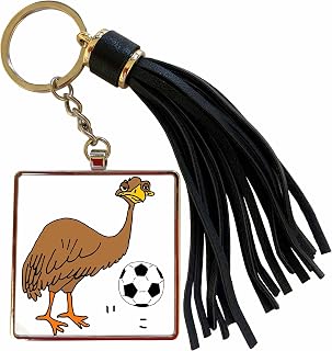 3dRose Funny Cute Emu Flightless Bird Playing Soccer Cartoon Tassel Key Chain