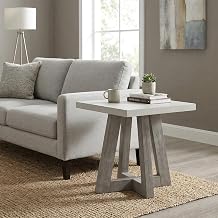 Modern Square Accent Table 24.63" W x 24.63" D x 23.5" H Grey Brushed Acacia Frame White Spray Concrete Top Lightweight Durable Easy Assembly Living Room