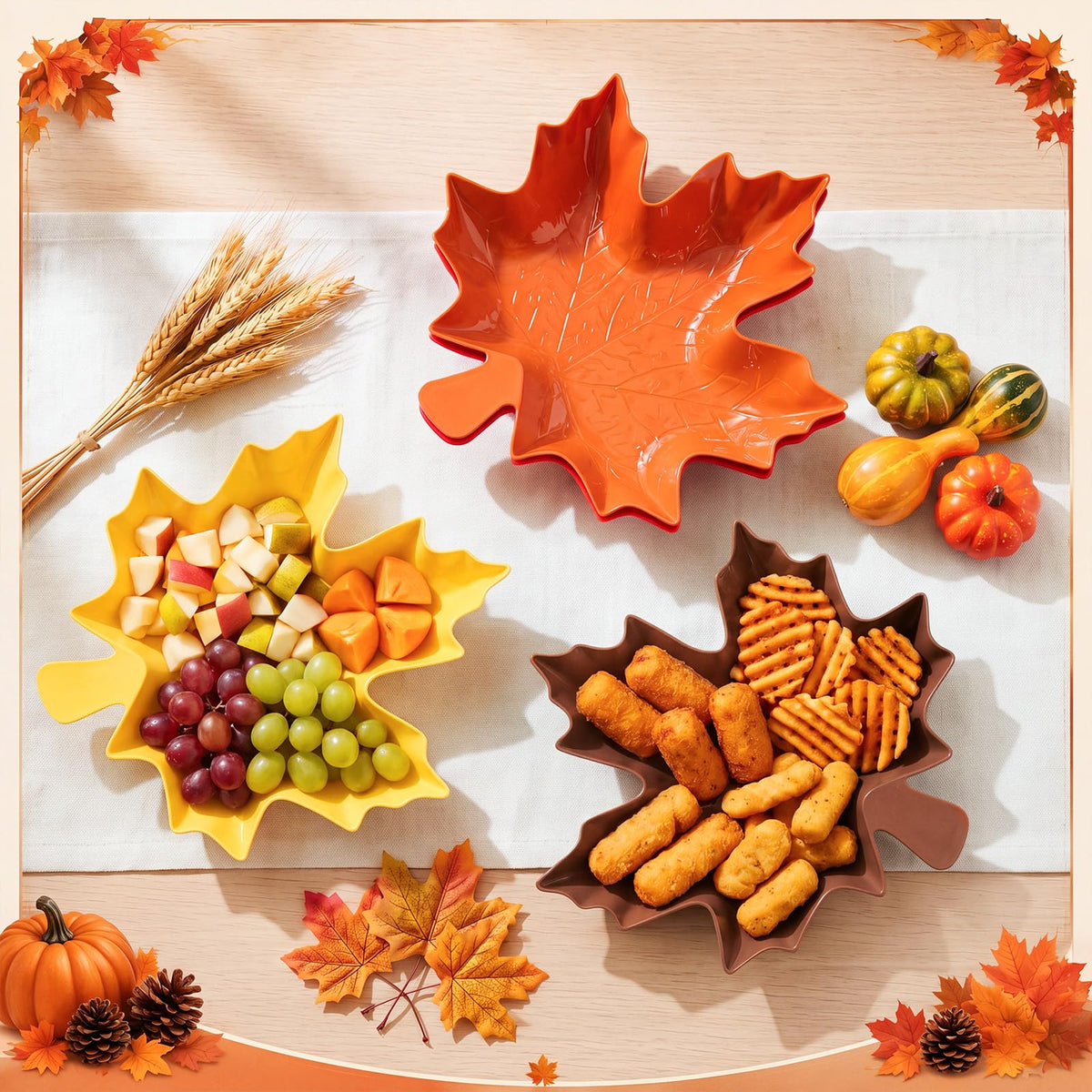 Wiwiqing Maple Leaf Serving Tray, 11.4 x 11 Inch, Set of 4