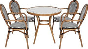 Flash Furniture 31.5" Glass Top Table and 4 Stack Chairs, Black/White | Commercial Grade, Indoor/Outdoor Use, PE Rattan, 4 Stack Chairs