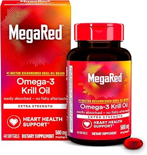 MegaRed Omega-3 Krill Oil 500mg Extra Strength softgels (40 Count in a Box) - Krill Oil No Fishy Aftertaste