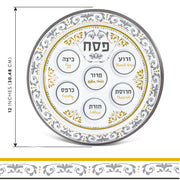 Zion Judaica Renaissance Seder Plate, Melamine Round Tray, Gold and Silver Floral