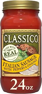 CLASSICO Pasta Sauce, Italian Sausage with Peppers & Onions, 24 oz Jar