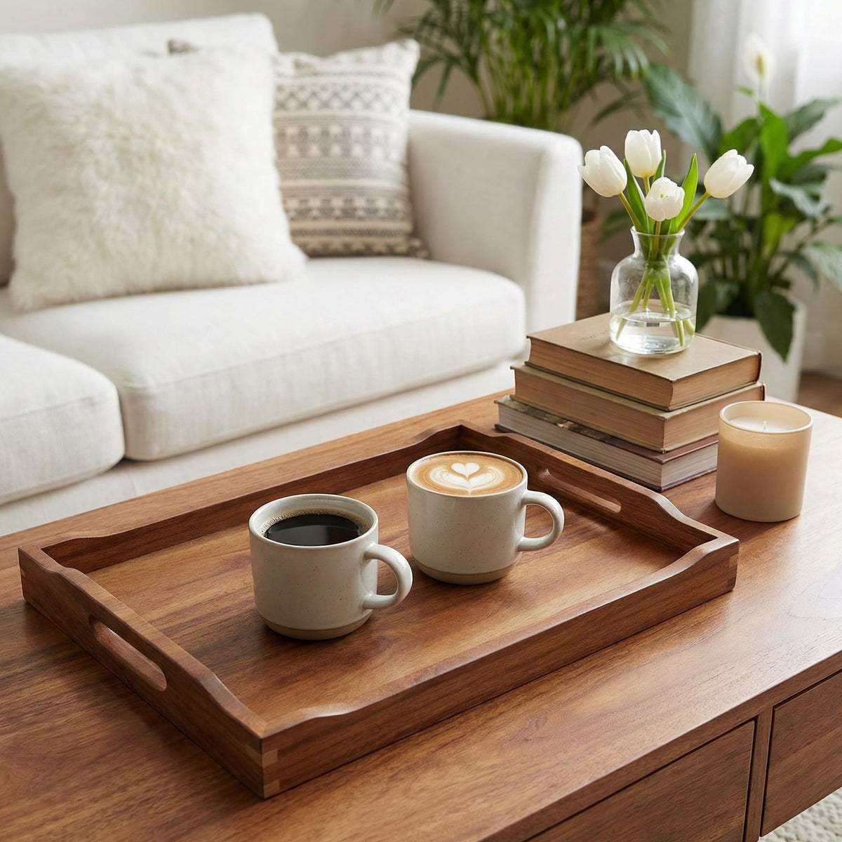 Plusinthebox Acacia Wood Serving Tray, 16.9 x 12 Inch, Natural