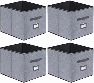 Extra Large Cloth Storage Bins Foldable Cube Storage Bin 4 Pack - Fabric Cube Organizers Container Drawers with Dual Handles for Shelves, 13" W x 15" D x 13" H, Linen-Like Grey, 7MXDBXL04PLP