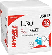Wypall GeneralClean L30 Heavy Duty Cleaning Towels, 12 x 90 Sheets (05812) | Quarterfold, White Towels, Soft & Plush, Gentle on Delicate Surfaces, Tough on Dirt