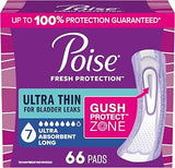 Poise Ultra Thin Incontinence & Postpartum Pads for Bladder Leaks, 7 Drop Ultra Absorbency, Long Length, 66 Count (3 Packs of 22), Packaging May Vary
