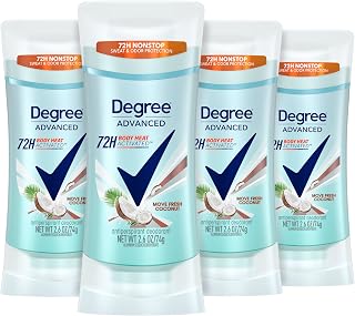 Degree Advanced Antiperspirant Deodorant Move Fresh Coconut 4 Count 72-Hour Sweat & Odor Protection Antiperspirant for Women with MotionSense Technology 2.6 oz