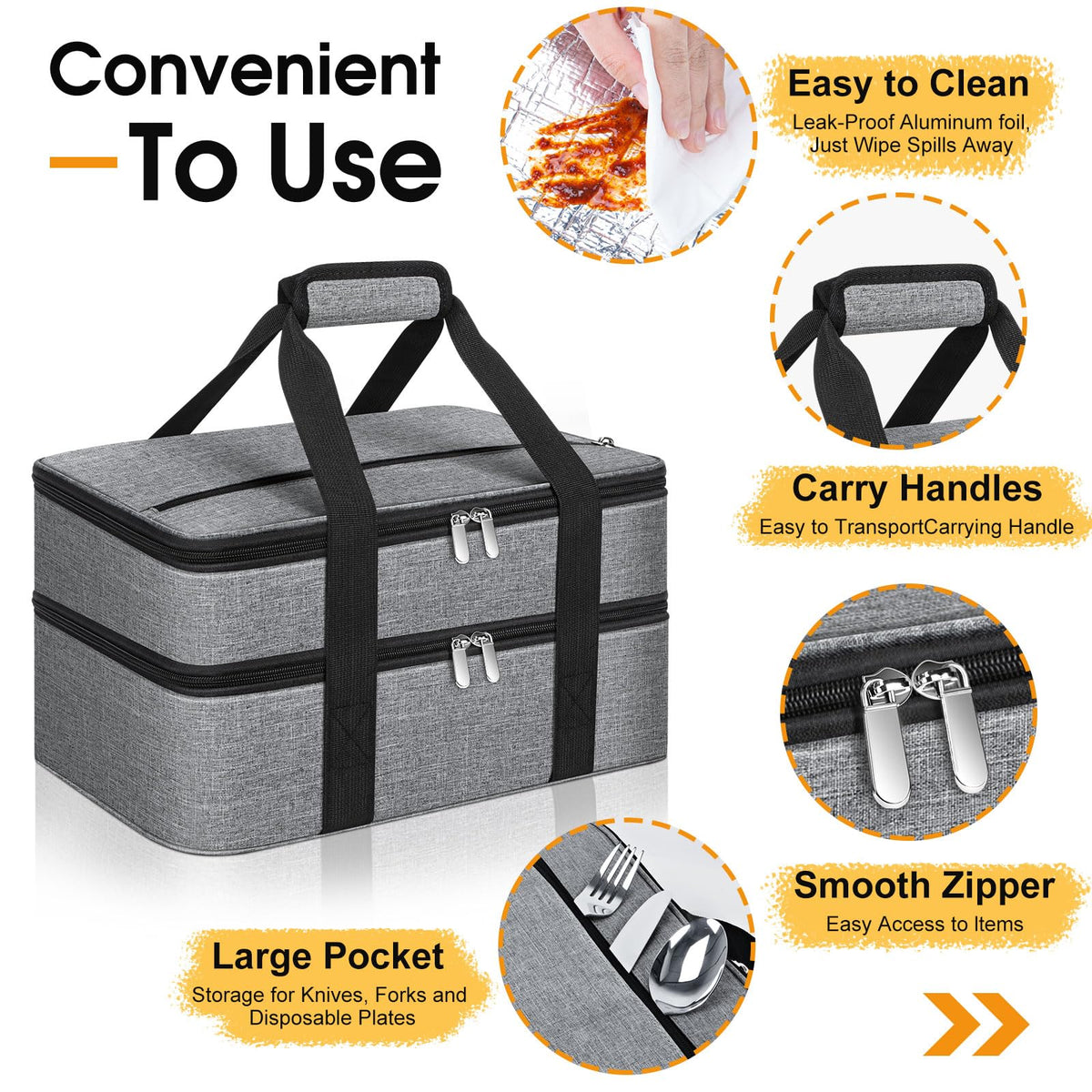 MIAOJIE Insulated Casserole Carrier Bag, 16 x 10 x 7.2 Inches, Gray