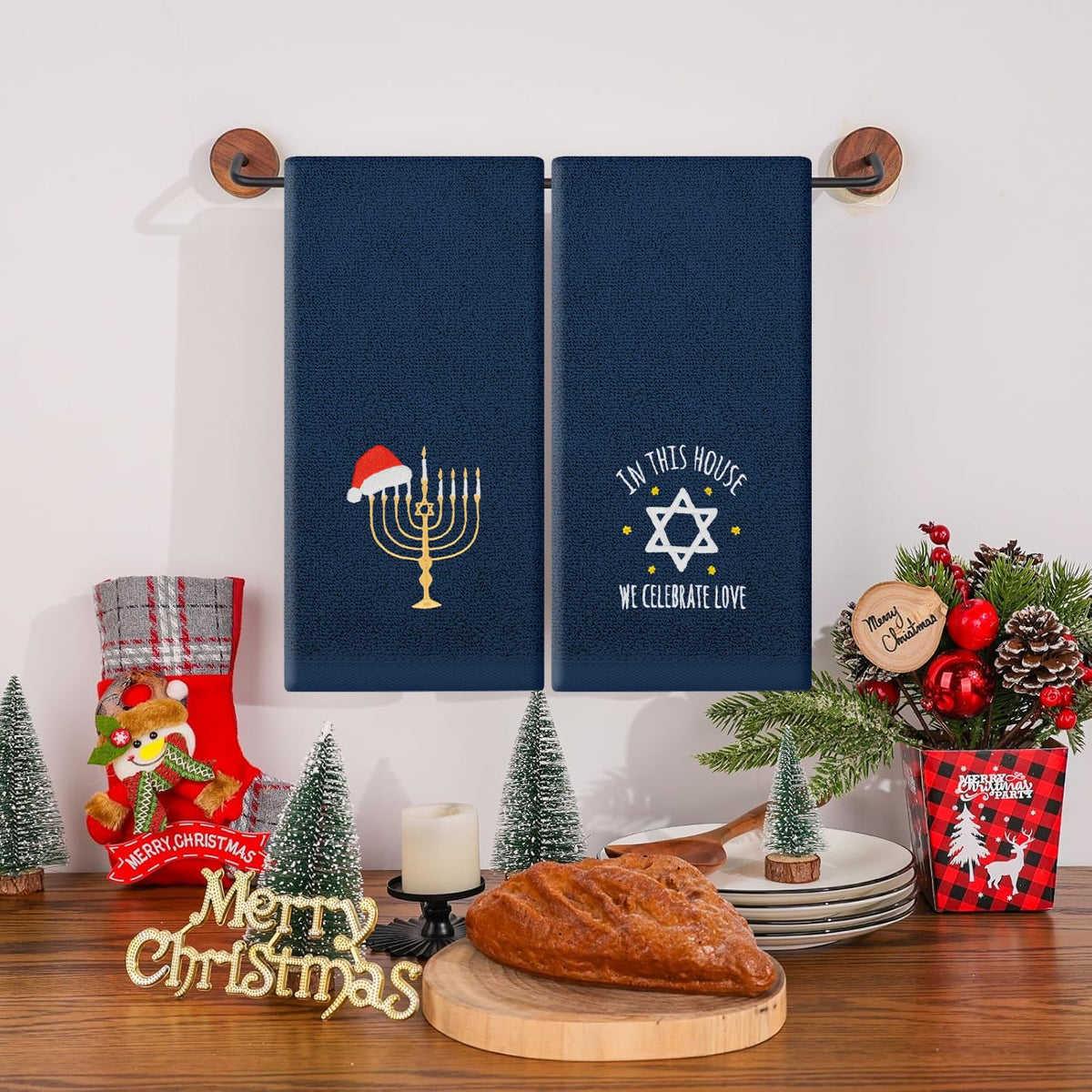 Qiong Meng Hanukkah Hand Towels, 13 x 29 Inch Cotton, Set of 2