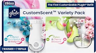 PlugIns with CustomScent Technology, Eucalyptus & Waterlily, 1 Warmer + 2 Refills and Glade PlugIns Refills, Melon & Cherry Blossom, 5 Refills