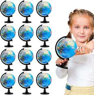 Meooeck 12 Pack 4.6'' World Globes for Kids Learning with Stand | 360° Rotation Small Globes for Back to School Educational Kids Desk Classroom Decorative Geography Table Decor