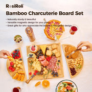 RosiRoli Bamboo Charcuterie Set, Magnetic 3-Piece Trays, Natural